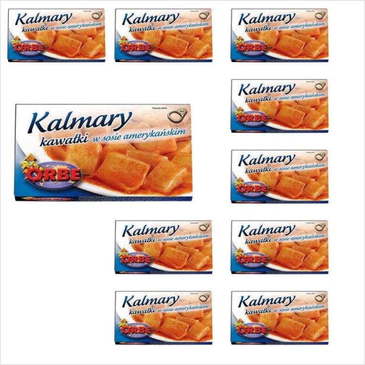 Kalmary kawałki w sosie amerykańskim Orbe 120ml(zestaw 10 sztuk).jpg