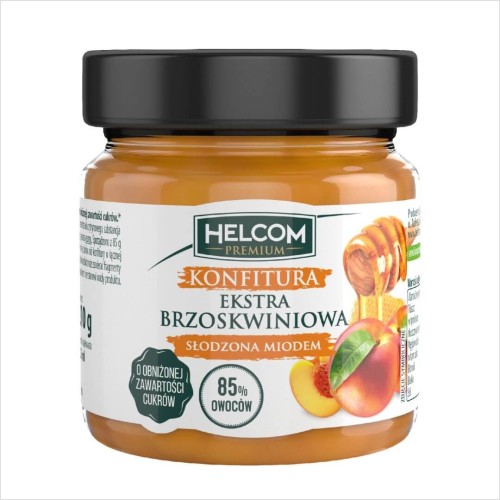 konfitura ekstra brzoskwiniowa słodzona miodem 210g Helcom Premium.jpg