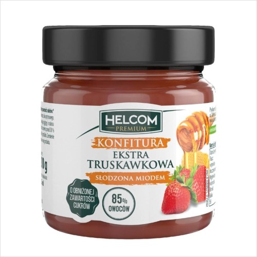 konfitura ekstra truskawkowa słodzona miodem 210g Helcom Premium.jpg