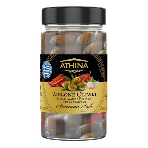 zielone oliwki grillowane z papryka i przyprawami American Style 300ml Athina.jpg